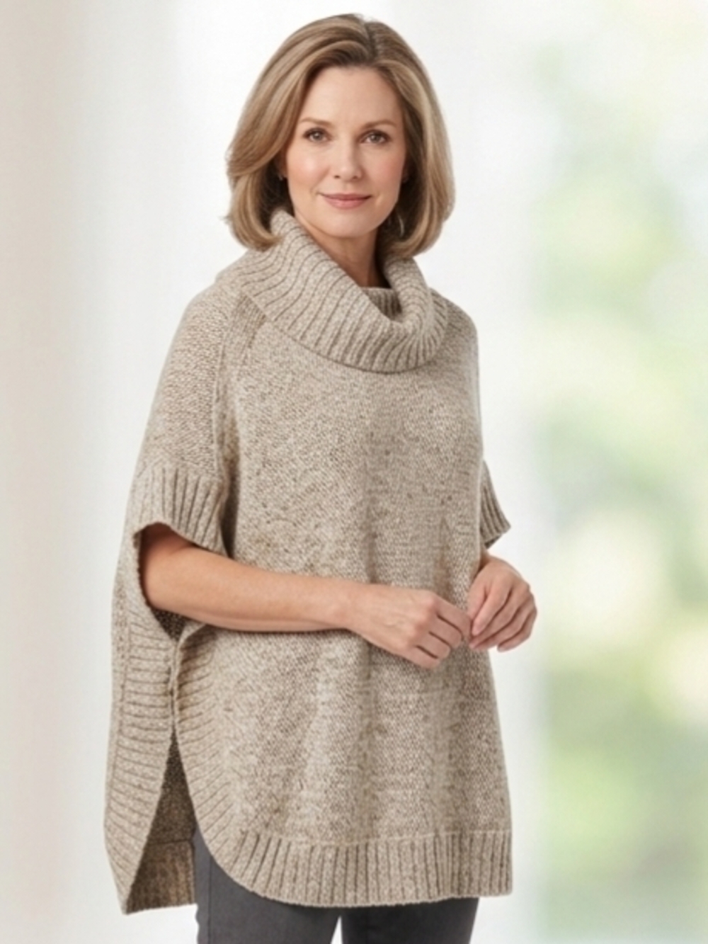 Reitmans Neutral Beige Cowl Neck Poncho Sweater Size XL